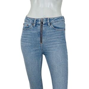 The Kooples Y2K Denim High Rise Zip Frayed Hem Straight Leg Jeans Size 24 XS